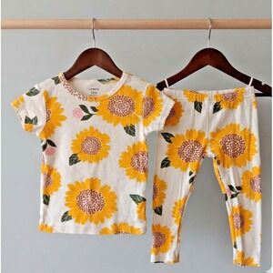 Carter's Sunflower Pajama Set 2 Piece Outfit 12M 12 Months White Yellow Floral